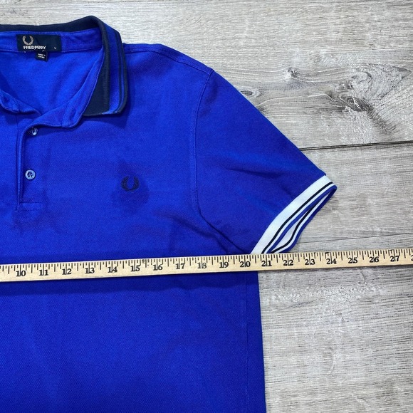 Fred Perry Polo Shirt Mens Large Blue Twin Tipped Classic Pique Casual Top - Picture 4 of 11